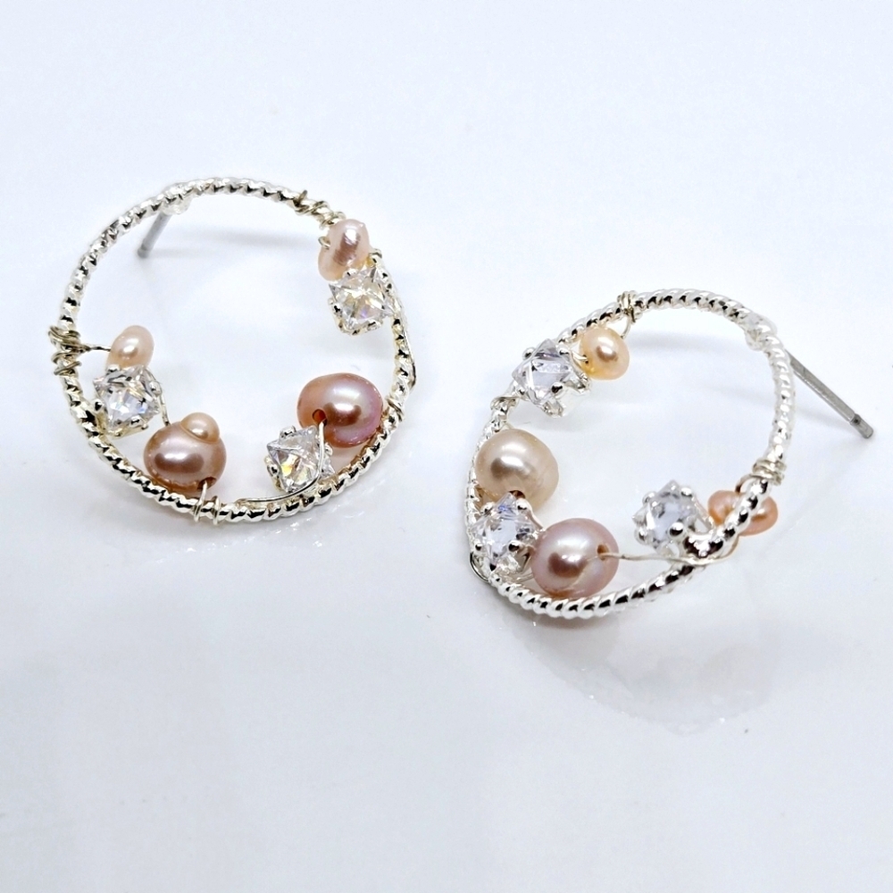 Silver Tone Cream Pearl and Crystal CZ? Earrings